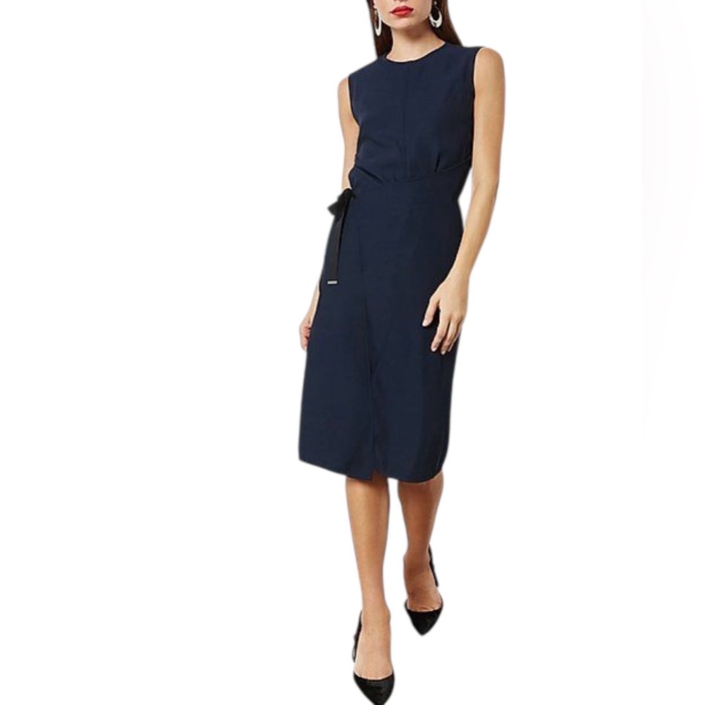 Mango Suit Navy Wrap Midi Dress Size 2